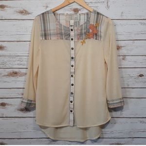 Anthropologie | Nic & Mo embroidered button up top